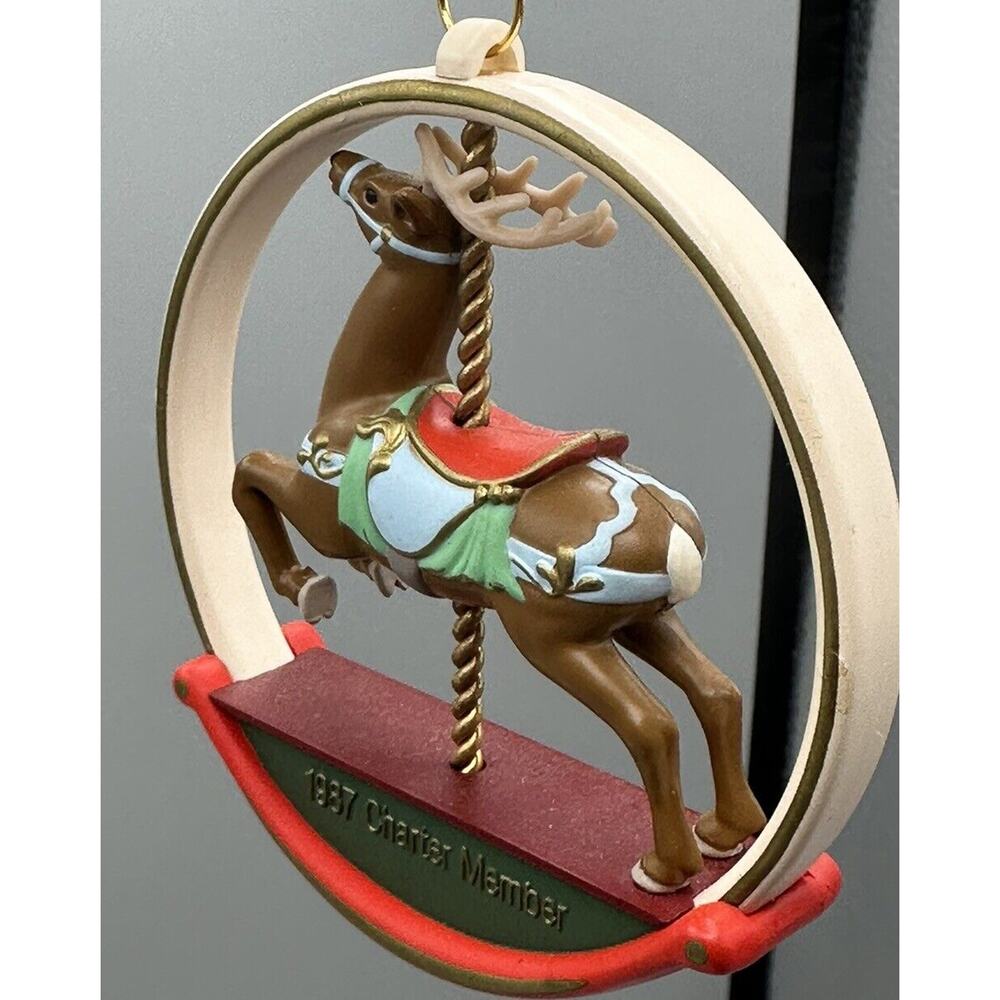 Ornament Hallmark Carousel Reindeer Antlers Coll Club Charter Mem QXC5817 1987